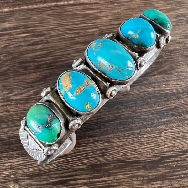 Ingot Silver and Turquoise Cuff Bracelet Antique Navajo