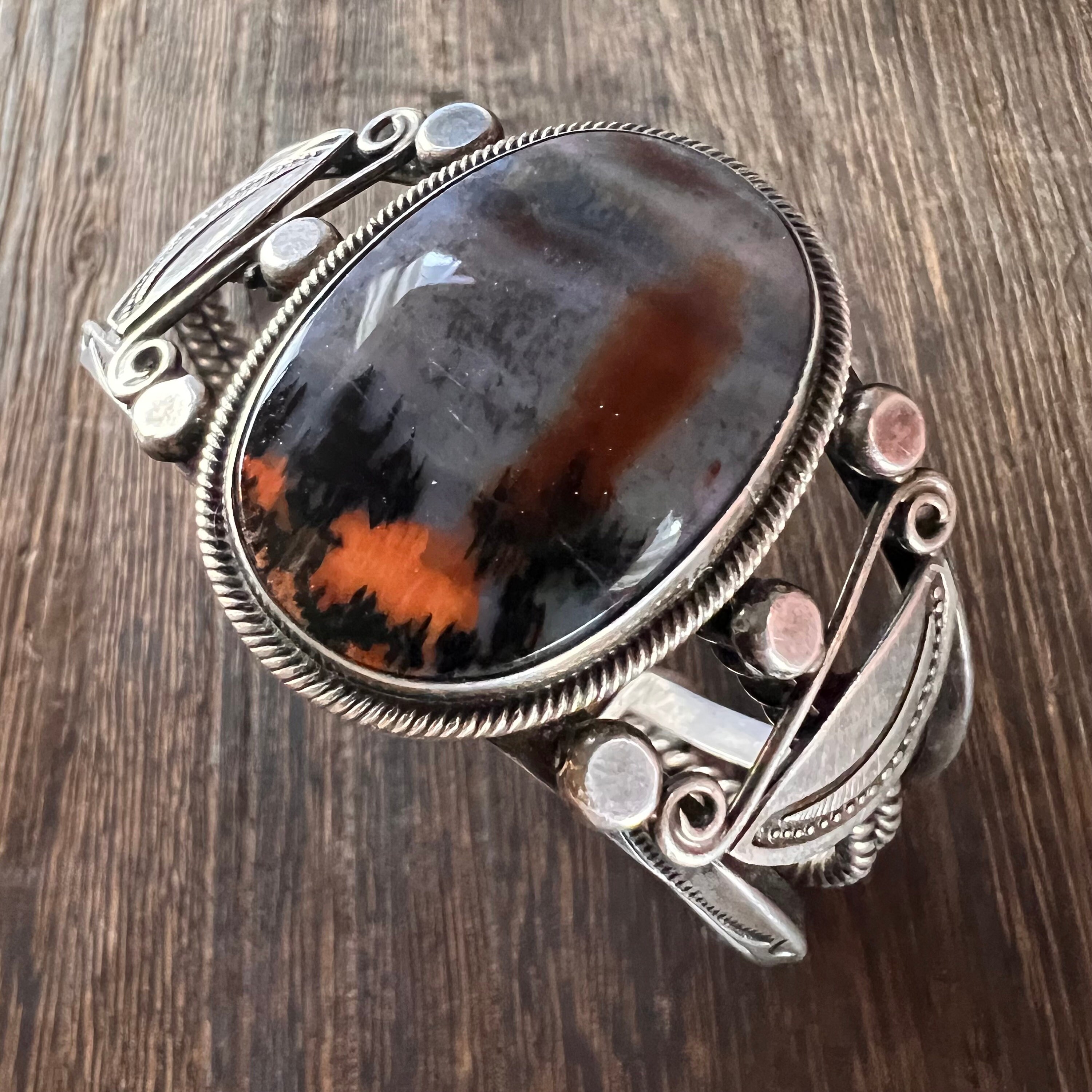 Earlier 1900's Vintage Native American Navajo Sterling Silver Petrified Wood Bracelet Old Earlier 1900's Vintage Native American Navajo Sterling Silver Petrified Wood Bracelet Old