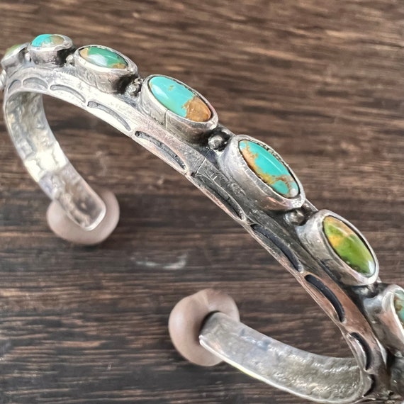 Ingot Silver and Turquoise Cuff Bracelet Antique … - image 4