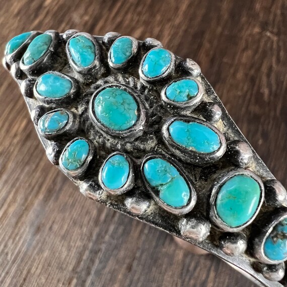 1920’s Forged Turquoise in Silver Cluster Cuff Br… - image 4