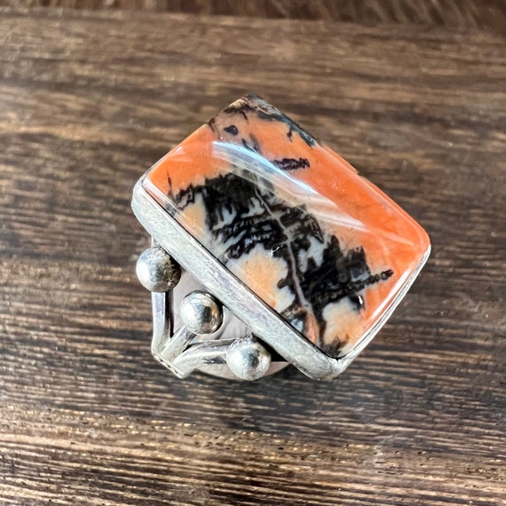 Vintage Petrified Wood and Silver Ring