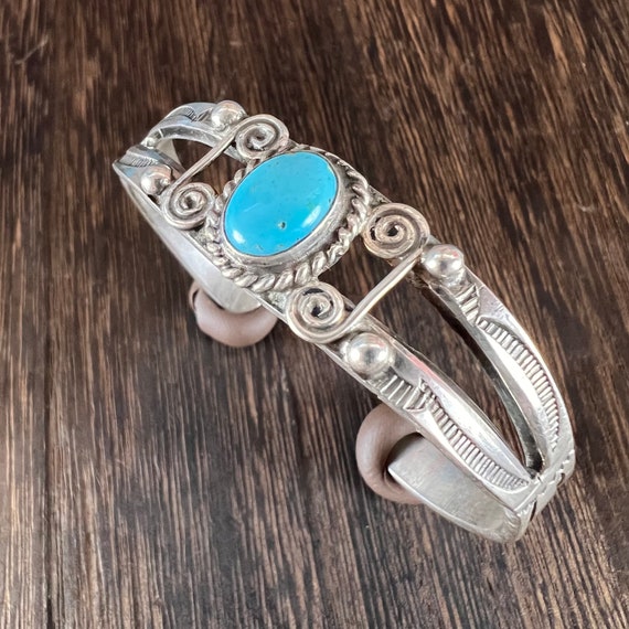 Vintage Native American Silver and Turquoise Cuff… - image 1