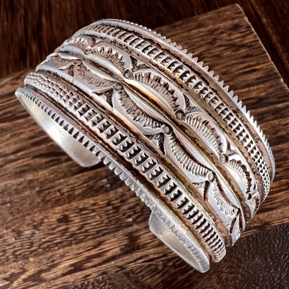 Silver Cuff Bracelet Vintage Native American - image 1