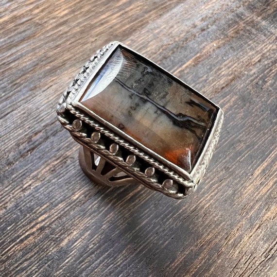 Vintage Petrified Wood and Silver Ring - image 1