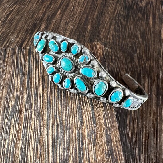 1920’s Forged Turquoise in Silver Cluster Cuff Br… - image 9