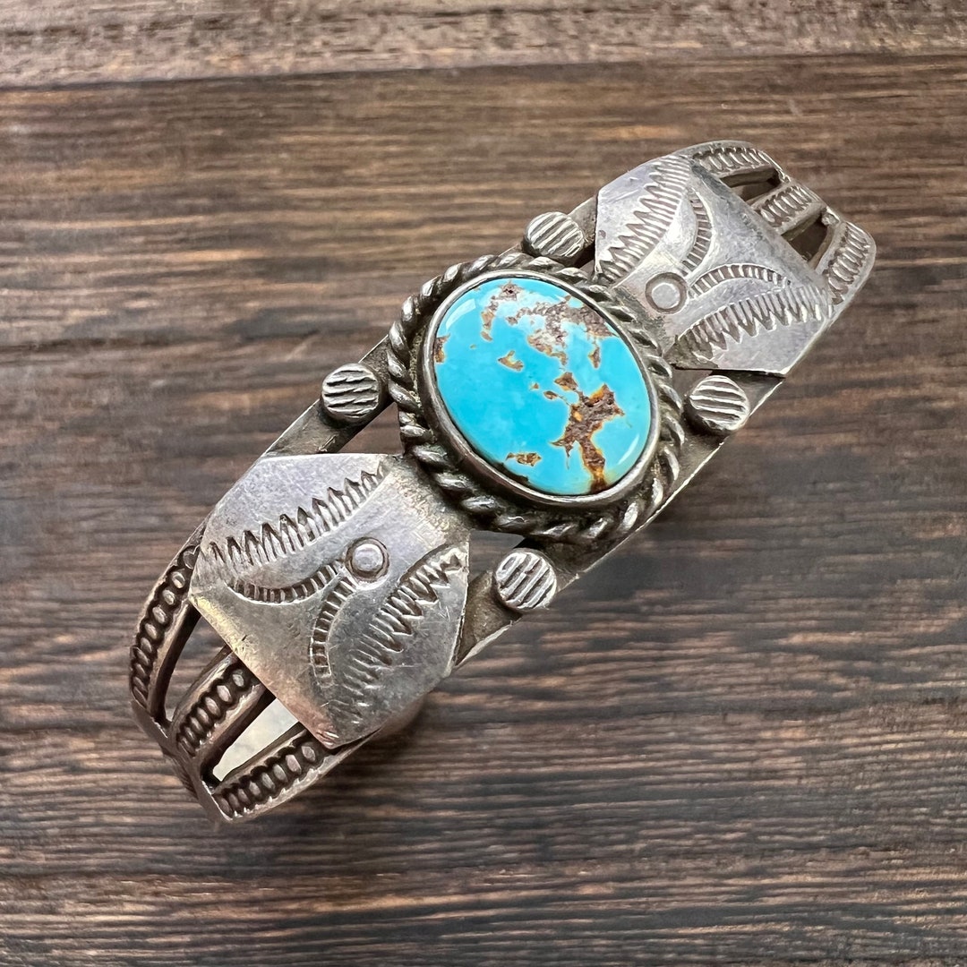 Silver and Southwest Turquoise Native American Cuff Bracelet Old Pawn ...