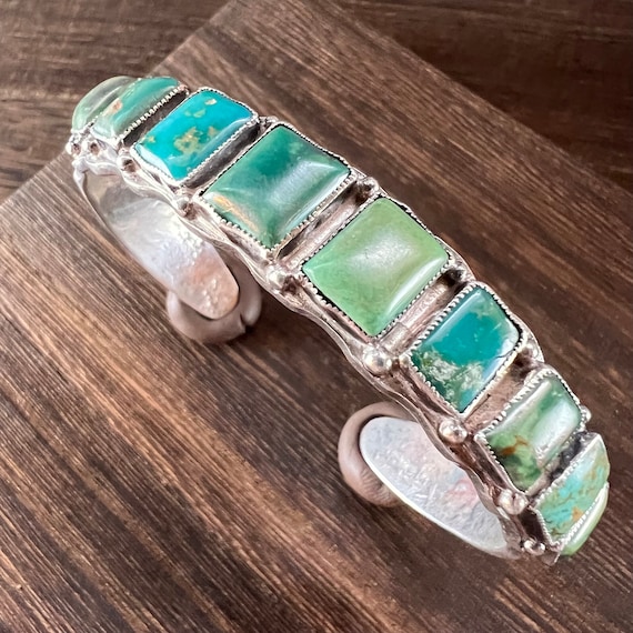 Ingot Silver and Turquoise Cuff Bracelet Antique N