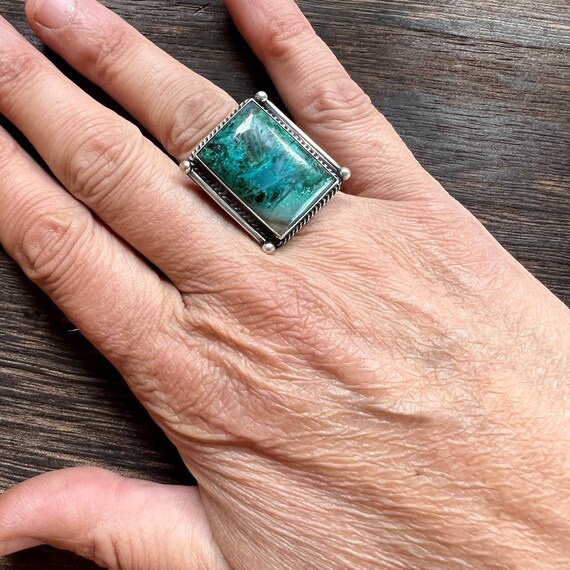 1950’s Chrysocolla Ring in Silver Size 6 - image 9