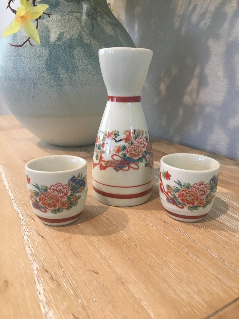 Japanese Saki Set for Two Saki Set Japanese Transfer Ware Etsy