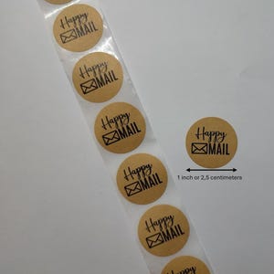 Pegatinas de correo felices | pegatinas de sellos, 1 pulgada, postal, papel kraft, letras negras