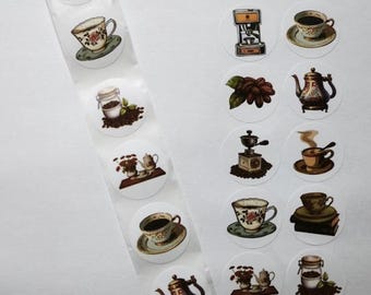 Coffee Stickers – 10 Designs – 1 Inch – Cozy Coffee Stickers for Gifts and Decoration