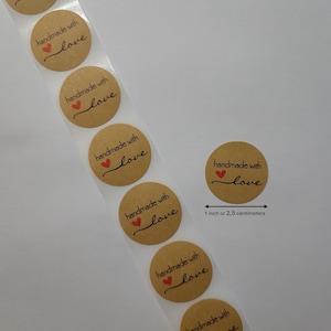 Handmade With Love Stickers – Kraft Papier met Zwarte Letters – Sealstickers 1 Inch – Voor Cadeau, Post of Verpakking