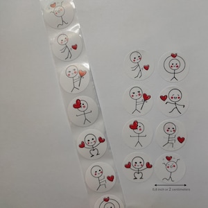 Cartoon Valentijn stickers 8 designs | sealstickers, 0,8 inch