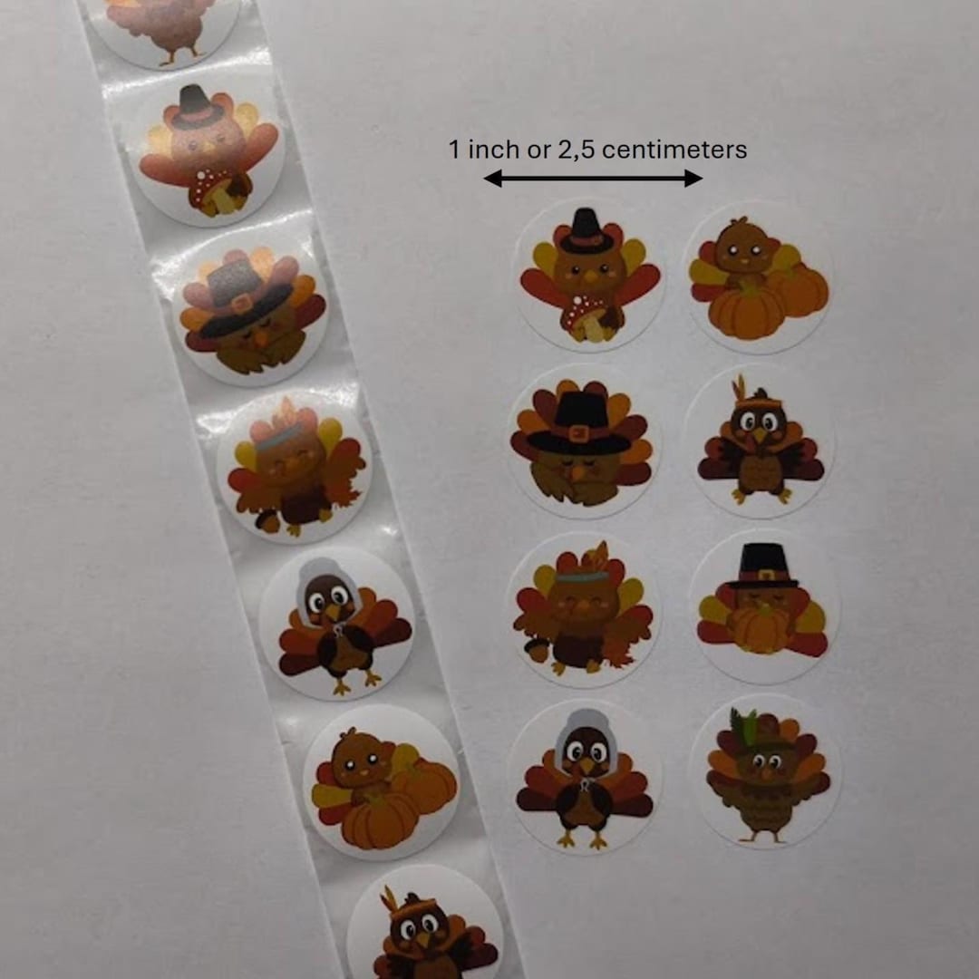 Pattern Sticker Turkey Thanksgiving Stickers – 8 Fun Turkey Designs – 1 Inch Gift & Seal ...