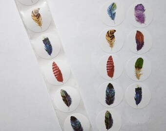 Feather Stickers – 9 Designs – 1 Inch – Elegant Feather Stickers for Gifts, Mail and Packaging