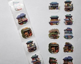 Japanese Architecture Stickers – 10 Designs – 1 Inch – Japan Theme Stickers for Gifts and Decoration