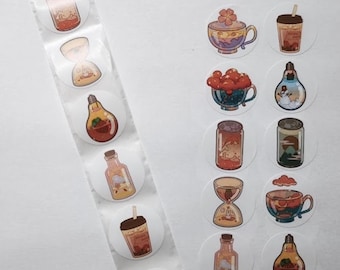 Cartoon Drink Stickers – 10 Designs – 1 Inch – Fun Beverage Stickers for Gifts and Decoration
