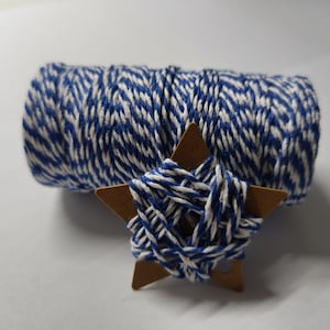 Ficelle, fil métallique ou ficelle de boulanger | coton, 10 mètres, bleu foncé avec blanc