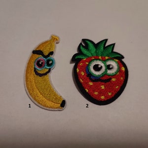 Patch termocolante de morango e banana com rosto - Patches fofos de frutas para roupas ou bolsas