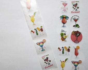 Cartoon Cocktail Stickers – 10 Designs – 1 Inch – Fun Drink Stickers for Gifts and Decoration