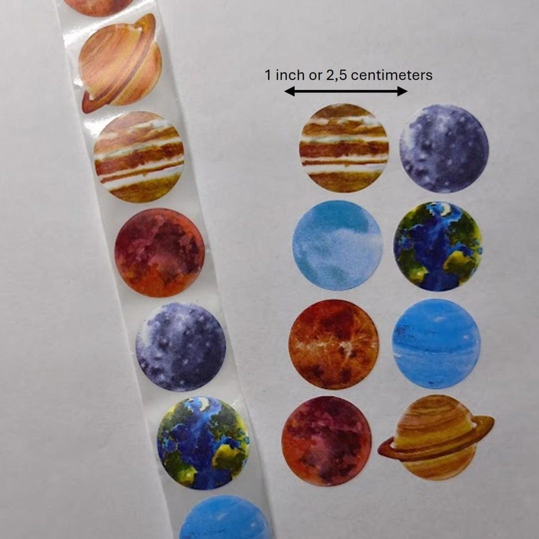 Planet Stickers – 8 Round 1 Inch Designs – Space Seal Stickers for ...