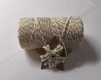 Rep, tråd eller snöre | bomull, 7,5 meter, vit med guldfärg