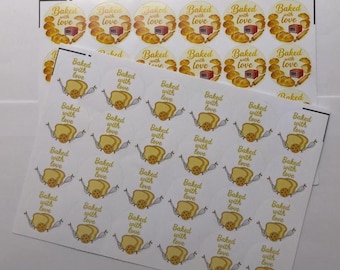 Baked With Love-klistermärken – 3,8 cm – 24-pack – Välj mellan 2 varianter