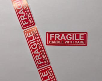 Fragile Handle With Care Stickers – 25 x 75 mm – Warning Labels for Fragile Packages