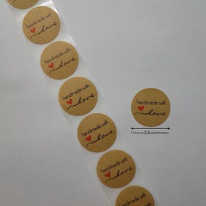 Adesivi fatti a mano con amore | adesivi sigillo, 1 pollice, carta kraft, lettere nere
