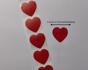 Red Sparkling Heart Stickers – 1 Inch – Cute Stickers for Gifts, Mail and Packaging