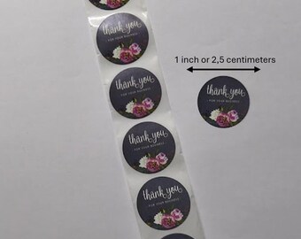 Tack för dina företagsklistermärken – 2,5 cm – Blommiga klistermärken för presenter, utskick och förpackningar