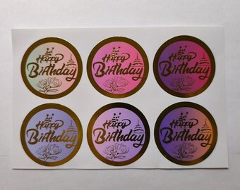 Happy Birthday Gold Foil Stickers – 12 Pieces – 5 cm – Birthday Stickers for Gifts, Cards and Mail