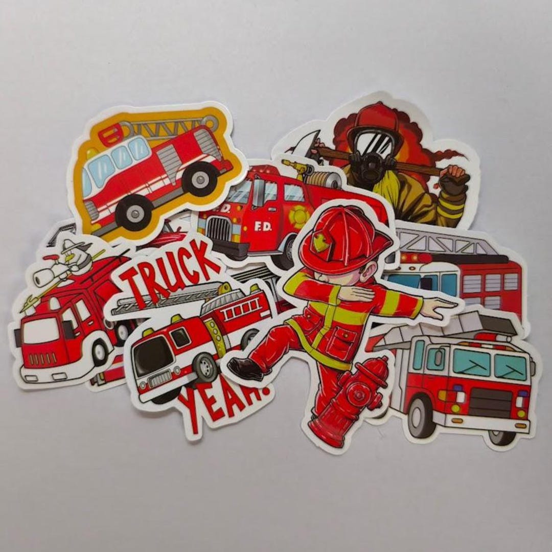 Fire Truck Stickers | Cartoon Fire Engine Stickers | Waterproof ...
