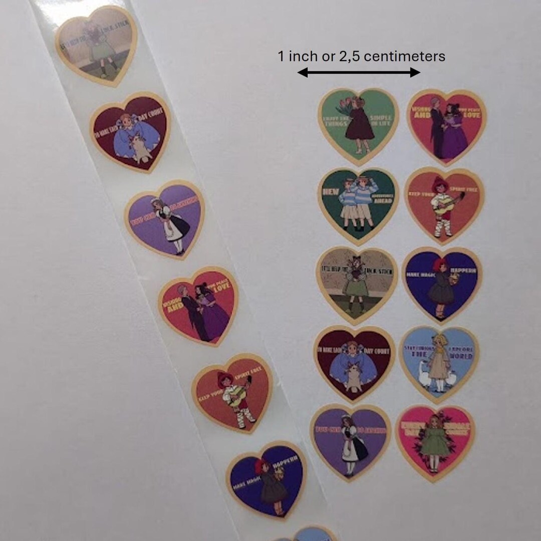 Retro Cute Characters Cartoon Stickers – 10 Designs – 1 Inch – Heart ...