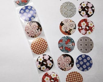 Japanese Flower Stickers – 9 Designs – 1 Inch – Elegant Floral Stickers for Gifts and Decoration