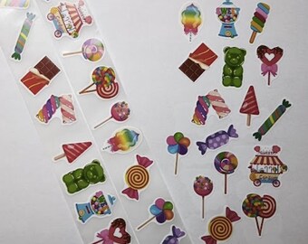 Candy Party Stickers – 16 Designs – 1 Inch – Fun Candy Stickers for Gifts and Decoration