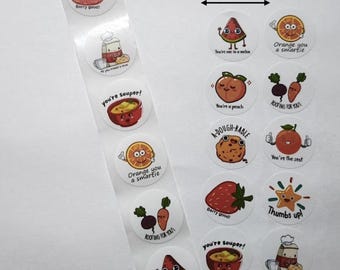 Food Motivation Stickers – 10 Designs – 1 Inch – Cheerful Food Stickers for Rewards and Decoration