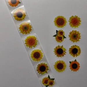 Sonnenblumenaufkleber 8 Designs | Siegelaufkleber, 1 Zoll, Sommer, Blumen, weißes Papier