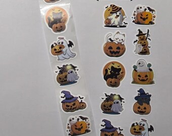 Halloweenpumpa-/spökeklistermärken – 10 designer – 2,5 cm – Roliga klistermärken för presenter, utskick och förpackning