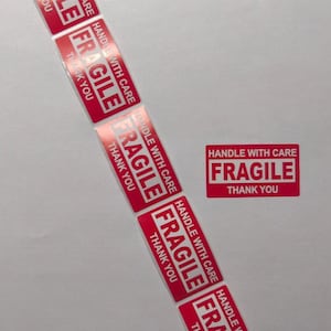Handle With Care – Fragile – Thank You Stickers – 25 x 45 mm – Warning Labels for Mail and Packages
