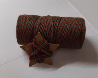 Corda, filo o spago da fornaio | cotone, 7,5 metri, verde con rosso (Natale)