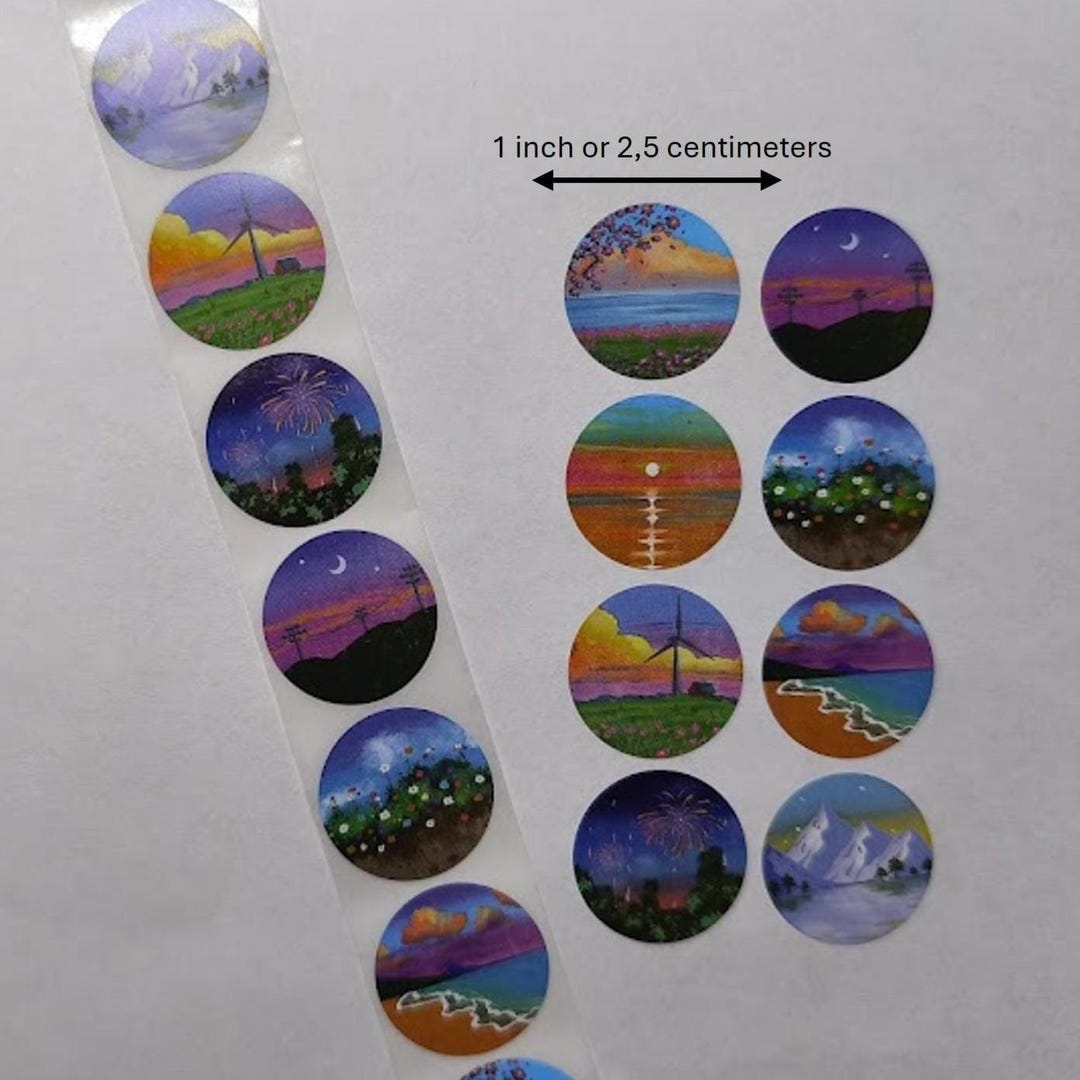 Landscape Stickers – 8 Round 1 Inch Designs – Nature Seal Stickers for ...