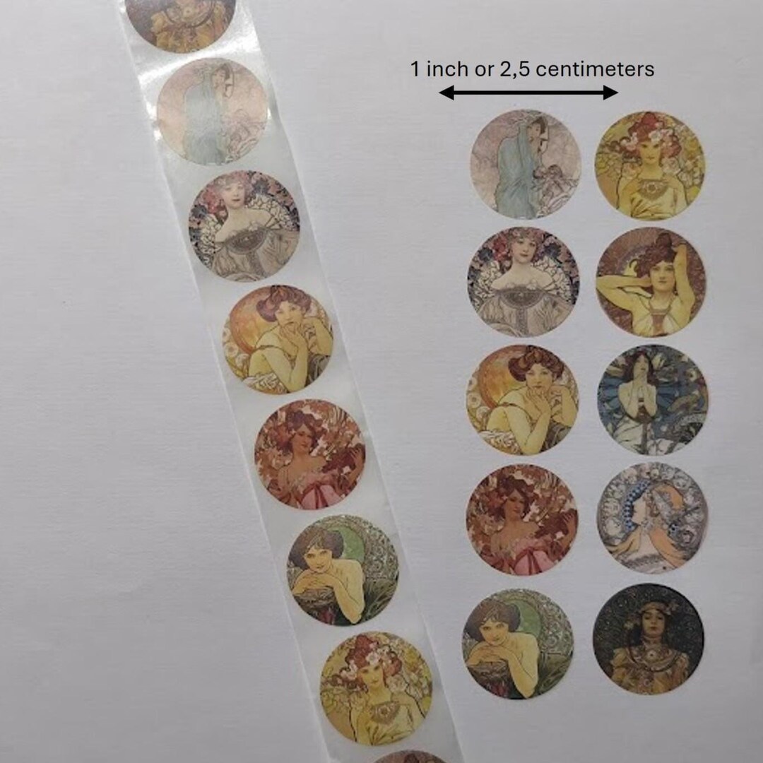 Mucha Art Stickers – 10 Round 1 Inch Designs – Art Nouveau Seal ...