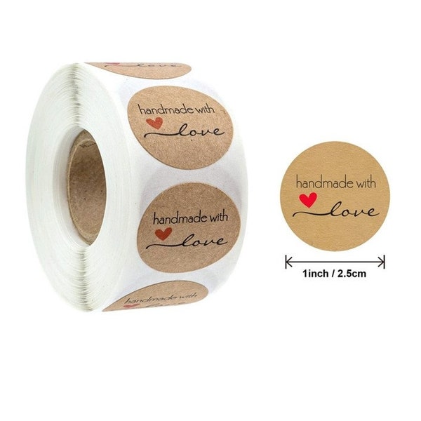 Handmade with love stickers | sealstickers, 1 inch, kraft papier, zwarte letters