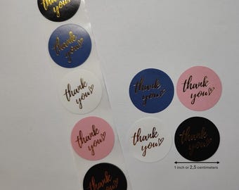 Thank You Stickers – Set of 4 Designs with Gold Lettering – 1 Inch Seal Stickers – For Gifts, Mail, or Packaging