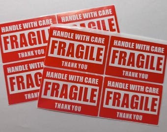 Handle With Care – Fragile – Thank You Stickers – 16 Pieces – 5 x 7.5 cm – Shipping Stickers