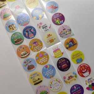 Happy Birthday Stickers – Set of Various Designs – 1 Inch Seal Stickers – For Gifts, Mail, or Packaging