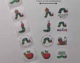 Caterpillar Stickers – 8 Round 1 Inch Designs – Animal Seal Stickers for Gifts, Mail and Packaging