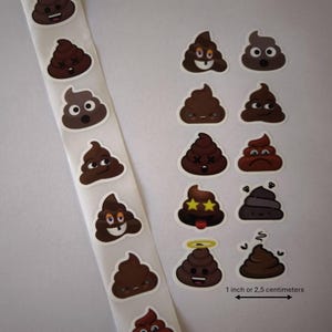 Poo Emoji Stickers – Set of 10 Designs – White Paper – 1 Inch Seal Stickers – Funny for Mail, Planners, or Packaging