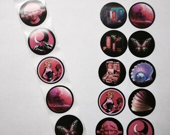 Black Pink Retro Stickers – 10 Designs – 1 Inch – Vintage Retro Stickers for Gifts and Decoration